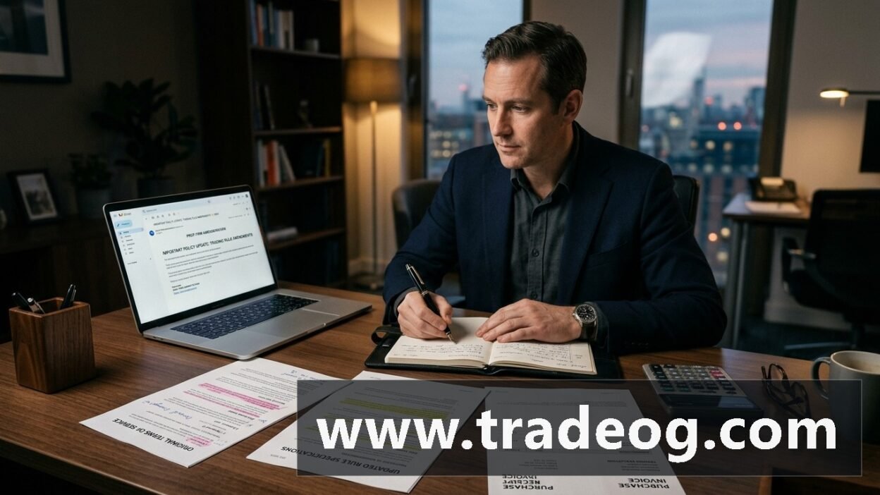 Trader documenting original and updated prop firm rules after a policy change