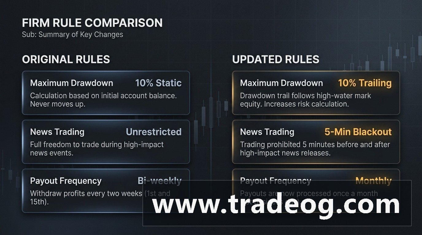 Comparison of original and updated prop firm trading rules