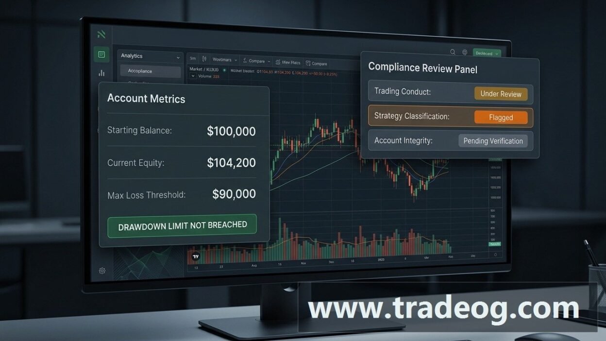 Trading account dashboard showing commission reducing available prop firm drawdown