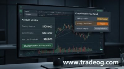 Trading account dashboard showing commission reducing available prop firm drawdown