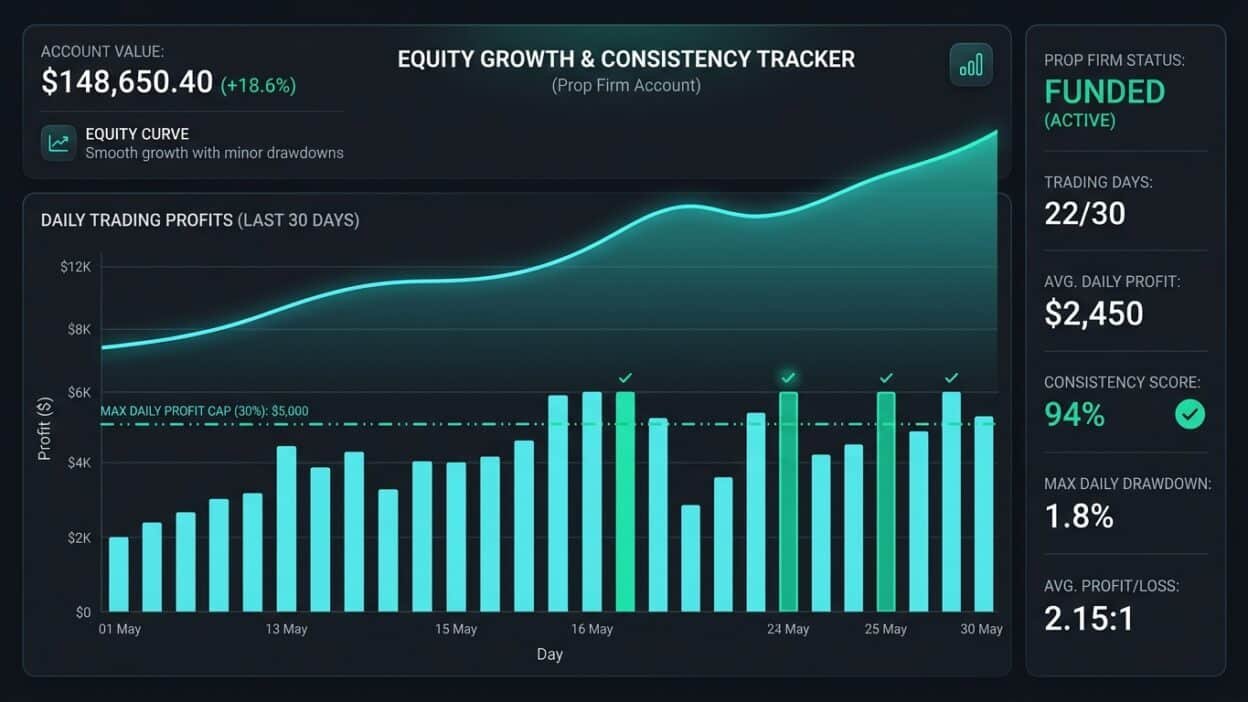 Prop Firm Consistency Rules Equity and Profit Tracker Dashboard
