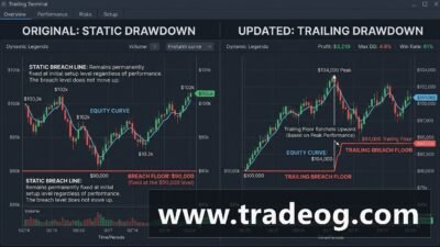 Trading dashboard comparing original and updated prop firm drawdown rules
