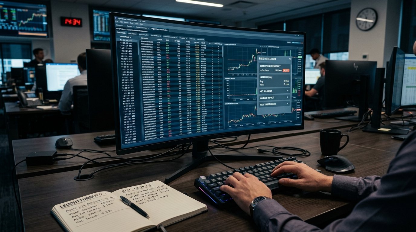Trading account compliance review showing order history and prohibited strategy checks