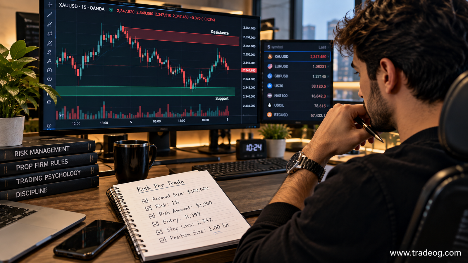 Realistic XAUUSD support and resistance trading chart with a professional trader