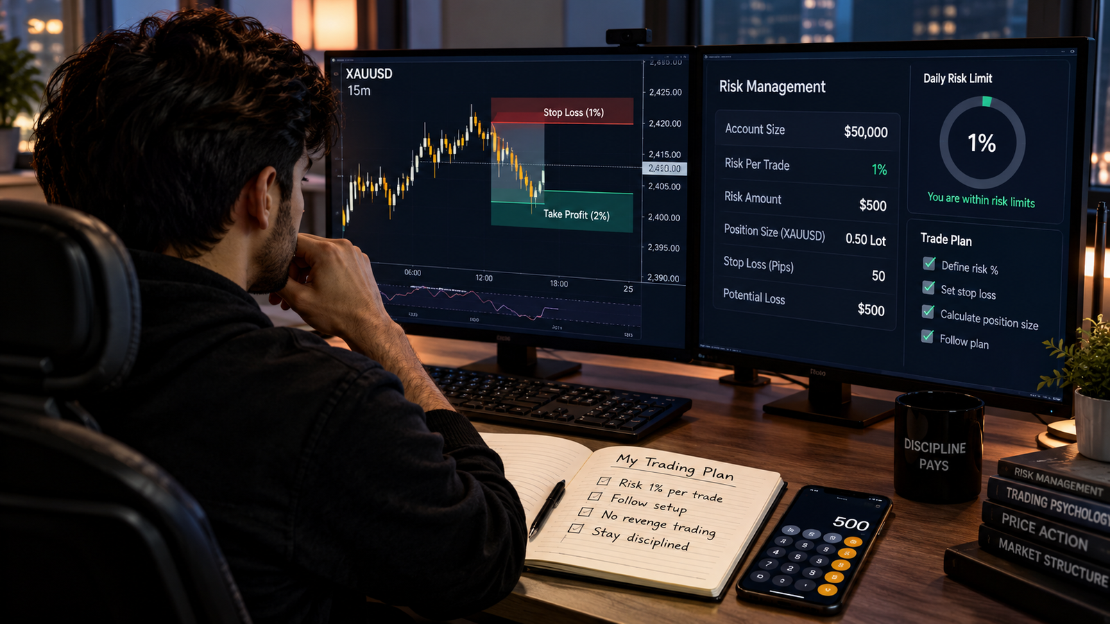 Realistic prop trader managing risk under a trailing drawdown model