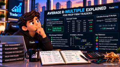 3D illustration explaining average R-multiple for prop firm traders