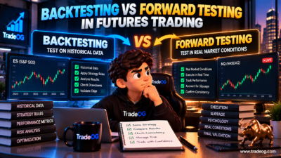 3D illustration comparing backtesting and forward testing in futures trading