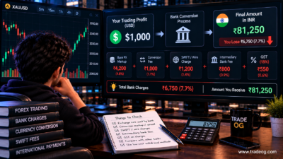 Indian forex trader comparing bank conversion charges, FX markup and USD to INR trading profit