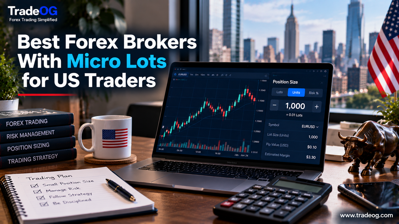Best forex brokers with micro lots for US traders showing a 1,000-unit EUR/USD position on a trading platform