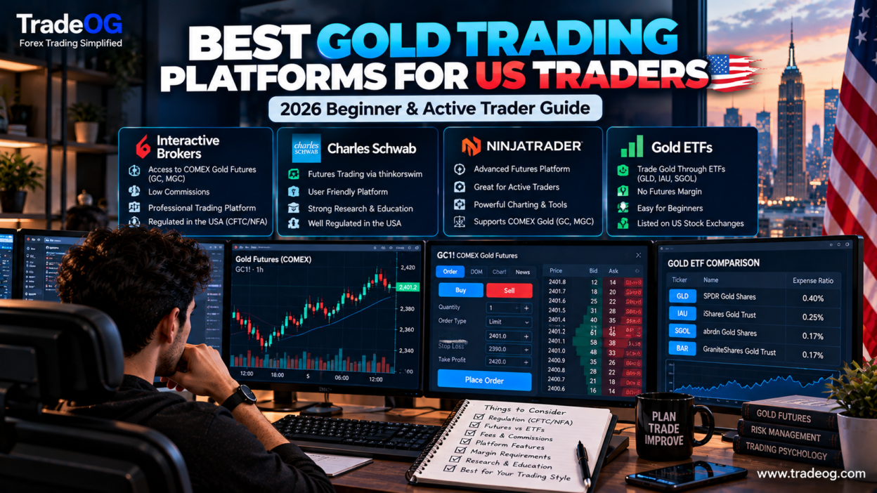 Best gold trading platforms for US traders comparing Interactive Brokers Charles Schwab NinjaTrader and gold ETFs