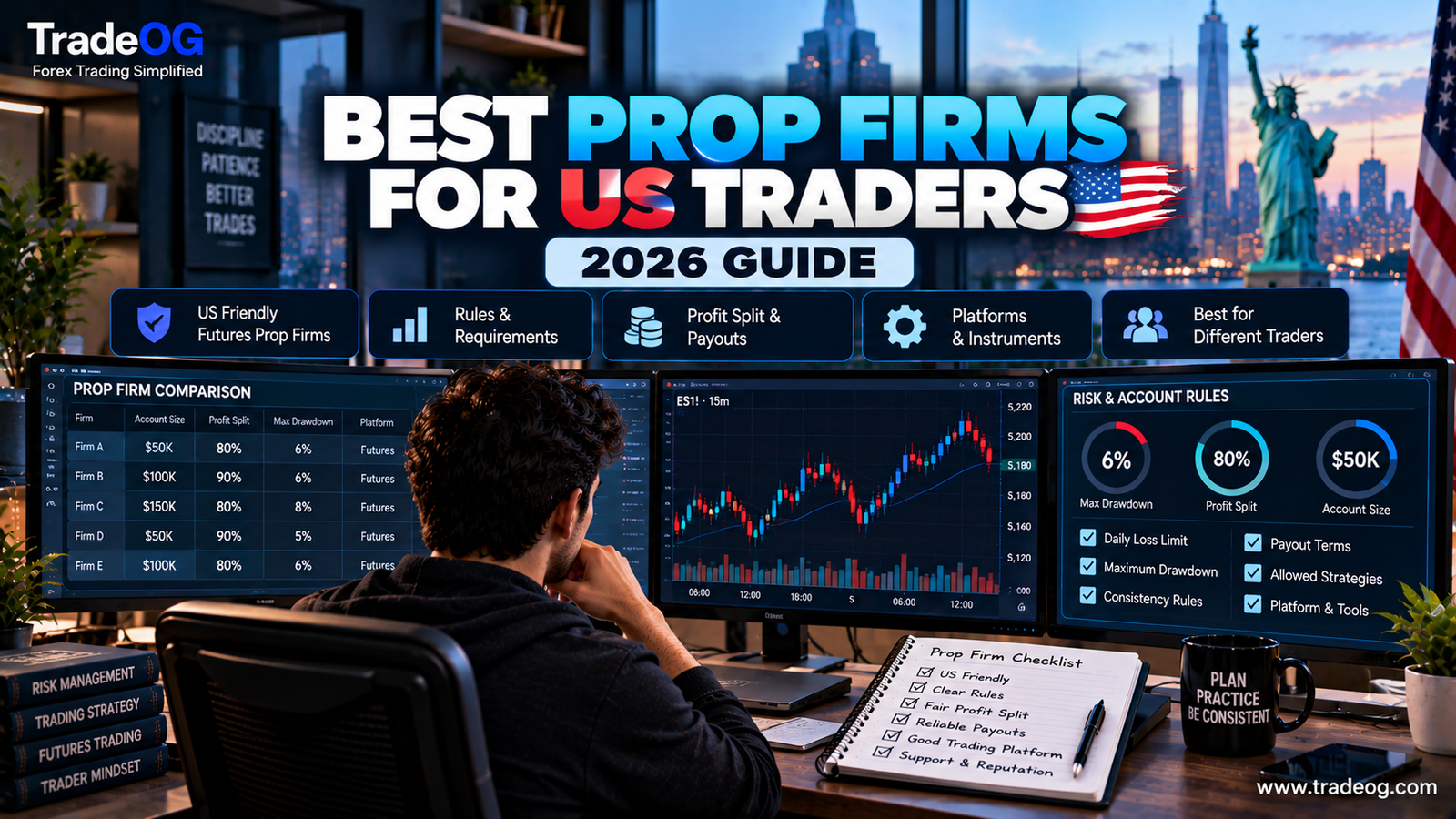 Best prop firms available to US traders comparing futures prop firms, drawdown rules and payouts