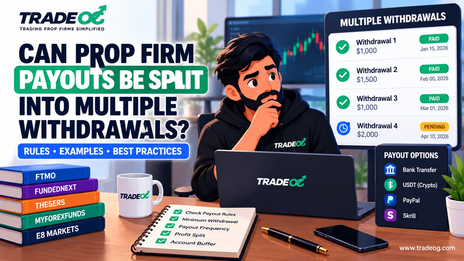 Can prop firm payouts be split into multiple withdrawals showing payout rules and multiple withdrawal examples