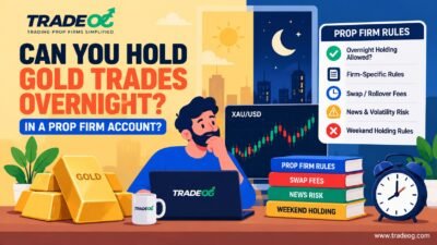 Can you hold gold trades overnight in a prop firm account showing XAUUSD, overnight holding and prop firm rules
