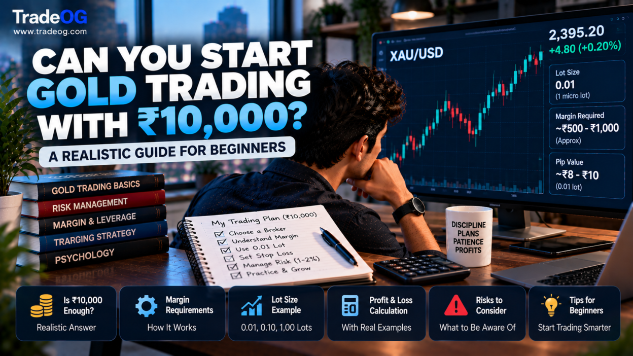 Can you start gold trading with 10000 rupees explained with XAU USD margin lot size and risk examples