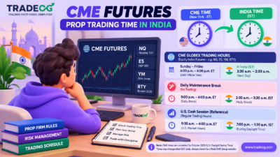3D pastel infographic showing CME futures trading hours converted from New York time to India IST