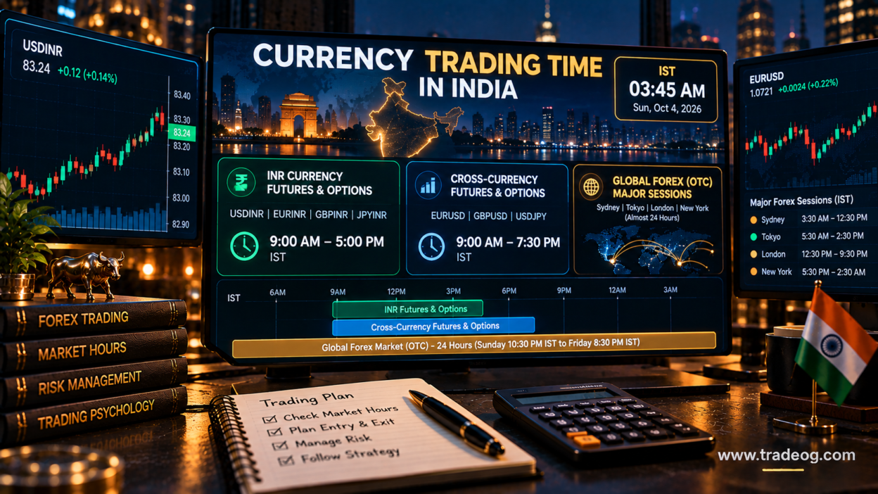 Currency trading time in India showing NSE currency derivatives market hours in IST and global forex sessions