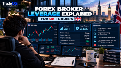Forex broker leverage explained for UK traders showing FCA 30 to 1 leverage, margin requirements and risk management