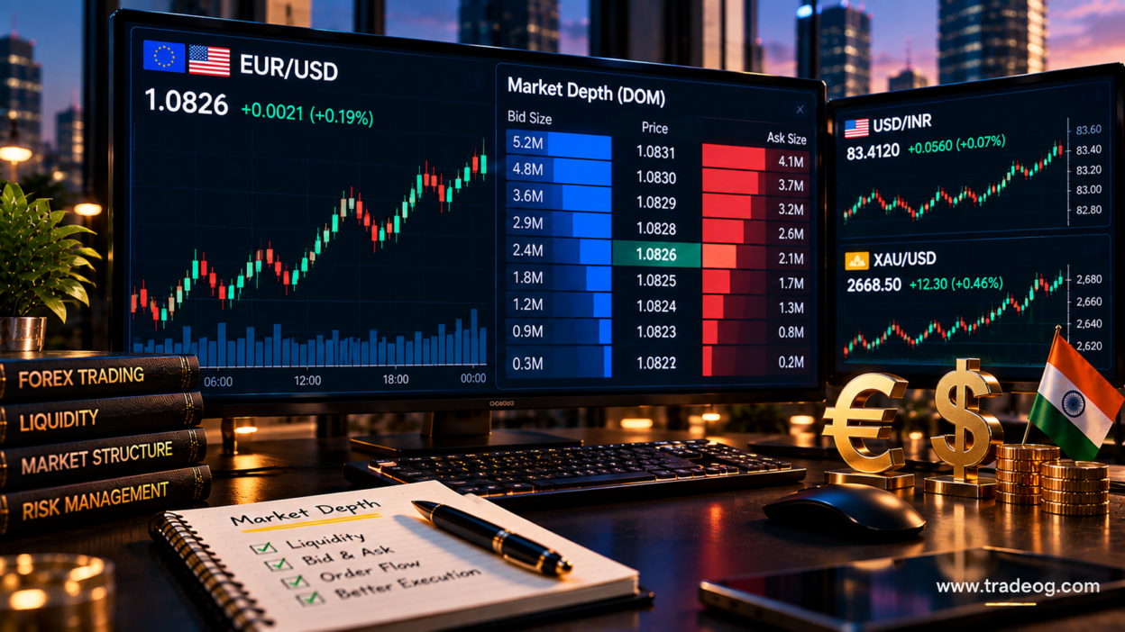 Forex market depth and order book showing bid and ask liquidity for Indian traders