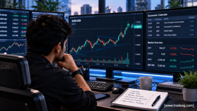 Forex trader watching EUR/USD move on a trading chart even though there is no major economic news