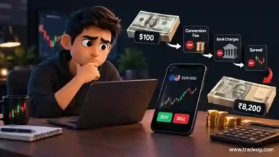 Forex trader comparing conversion fees, bank charges and spread when converting small forex amounts into Indian rupees