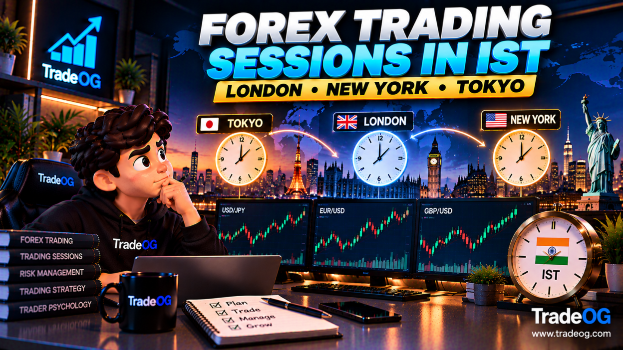 3D illustration explaining forex trading sessions in IST for London, New York and Tokyo