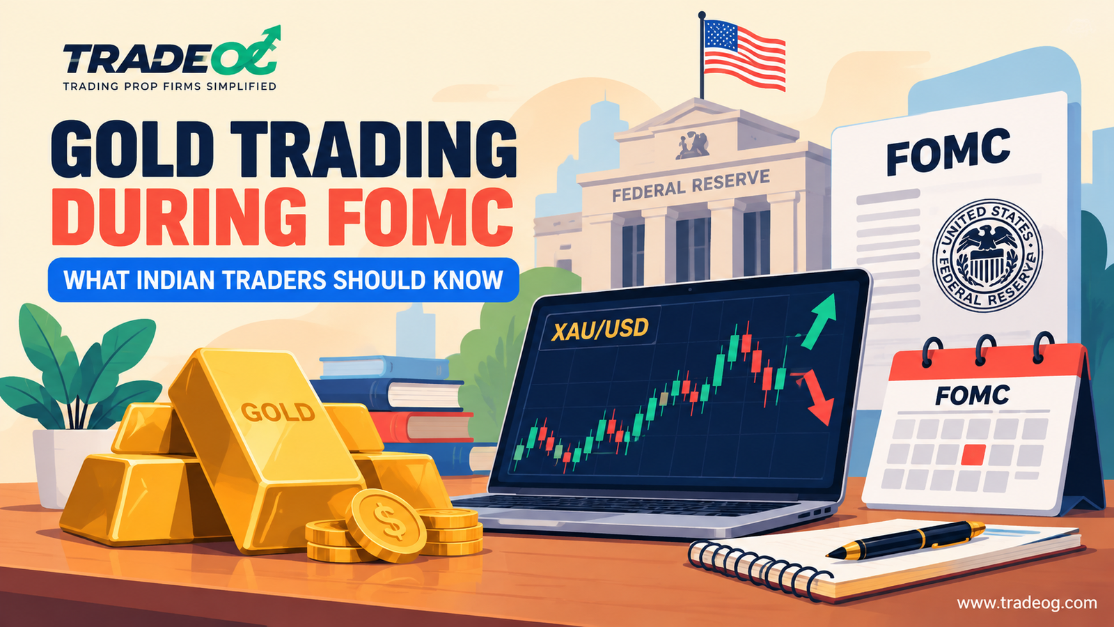 Gold trading during FOMC showing gold, XAU/USD chart, Federal Reserve and FOMC calendar