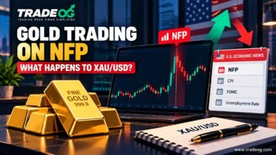 Gold trading on NFP showing full-frame XAU/USD volatility and U.S. economic news