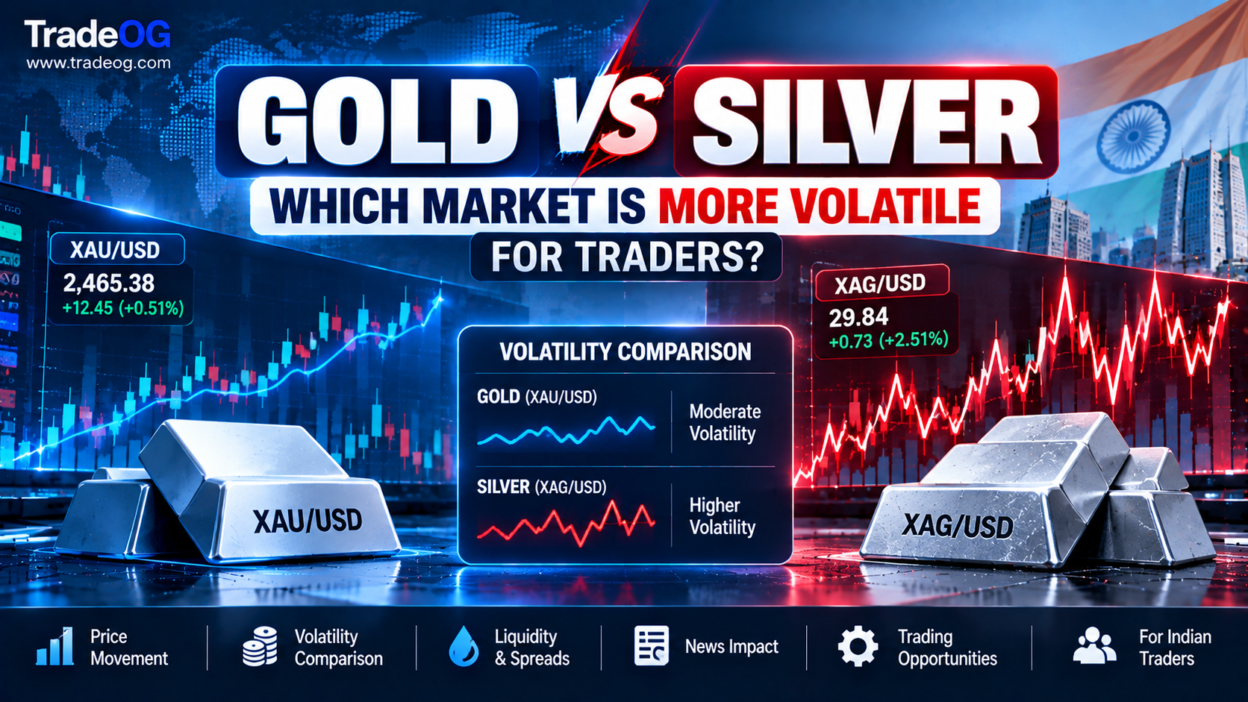 Gold vs silver volatility comparison showing XAU/USD and XAG/USD for traders