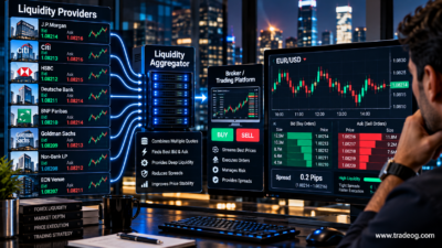 High-resolution illustration showing liquidity providers, liquidity aggregation, bid ask prices and forex execution