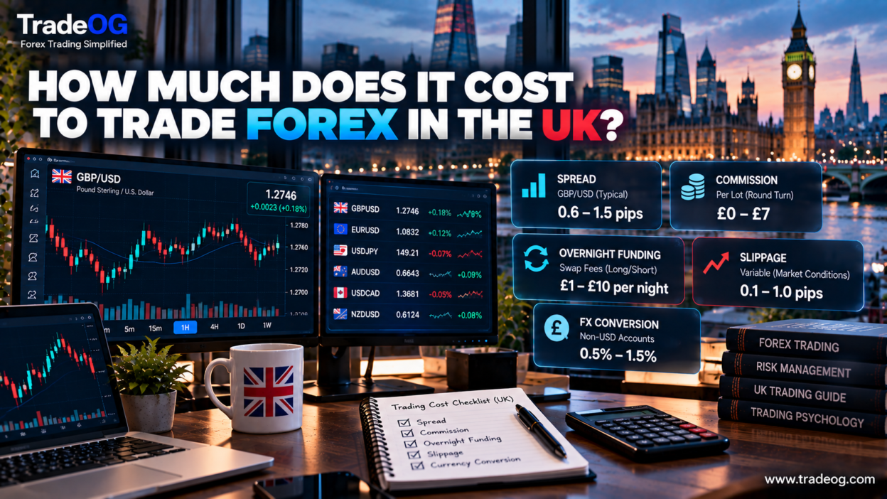 How much does it cost to trade forex in the UK showing spreads commissions overnight funding slippage and currency conversion