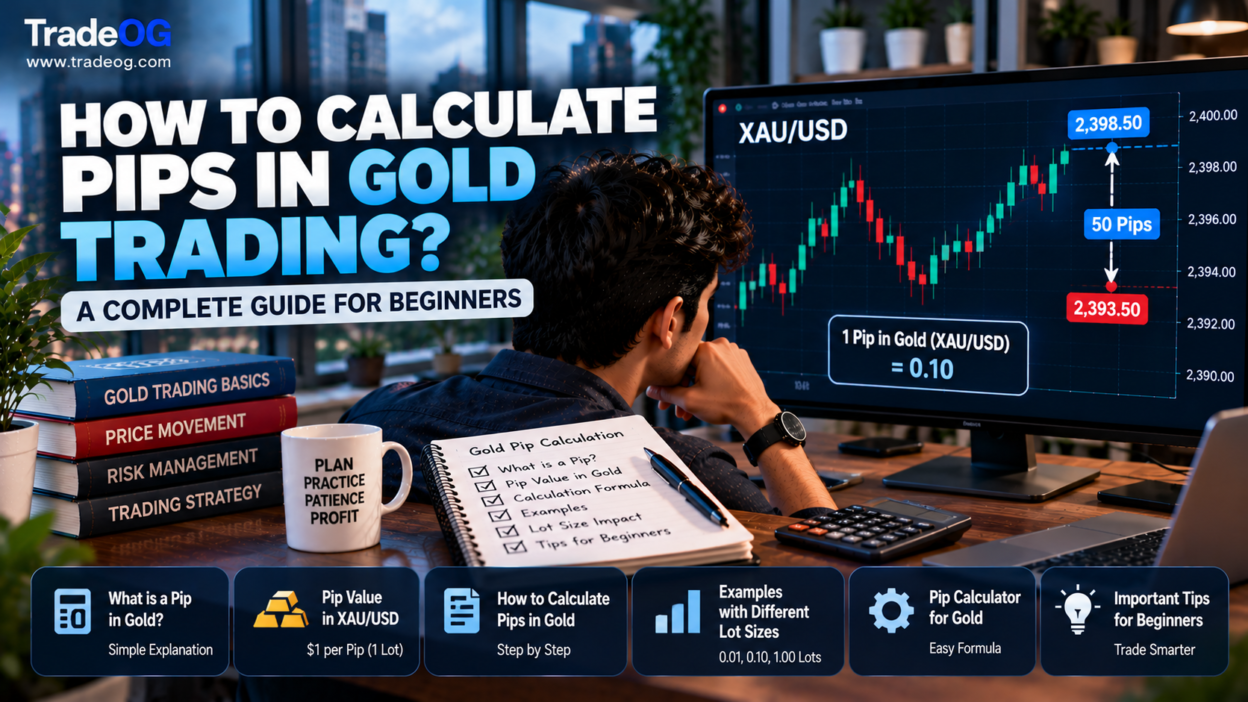 How to calculate pips in gold trading with XAU/USD price movement pip value and lot size examples