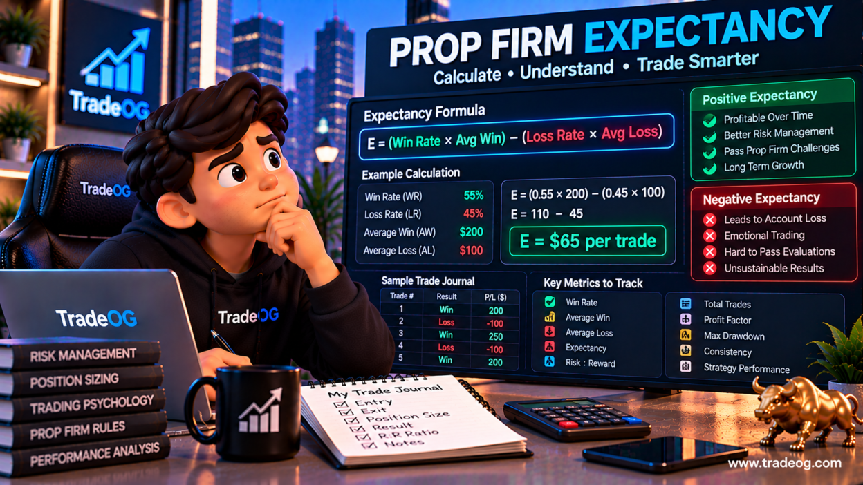 3D illustration explaining how to calculate prop firm trading expectancy