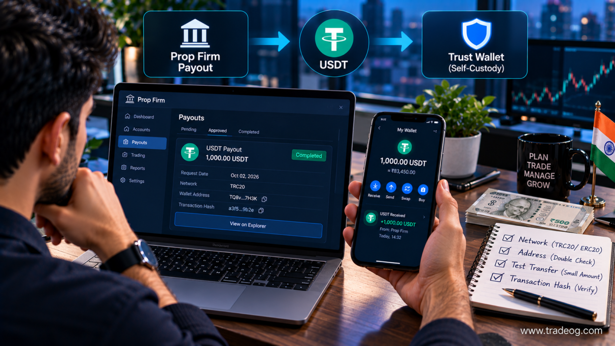 Indian trader moving a USDT prop firm payout to Trust Wallet with network and wallet address verification