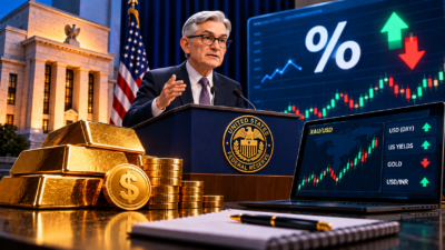 Central bank interest rate decision trading guide showing Federal Reserve, gold, XAU/USD, US yields and USD/INR