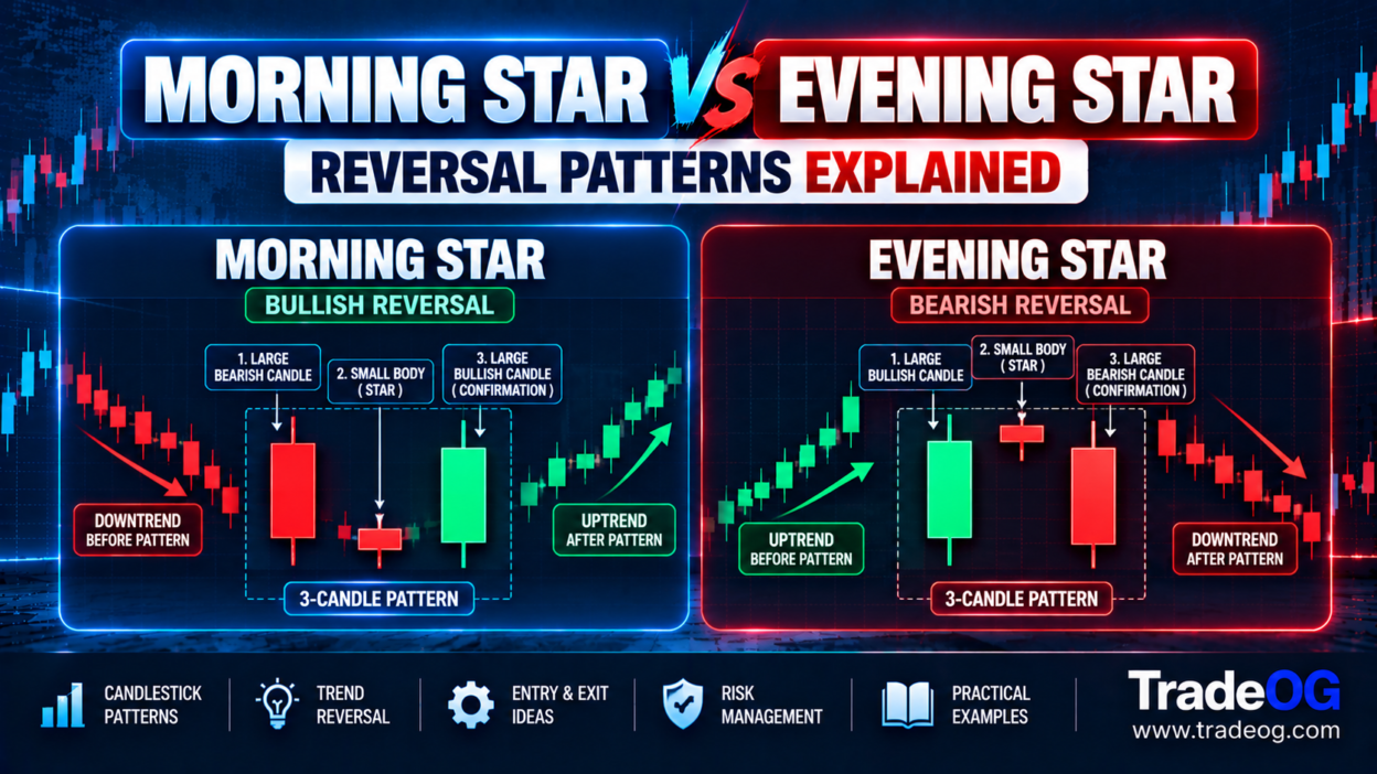 Morning Star and Evening Star candlestick reversal patterns explained