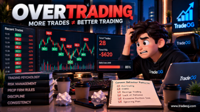 3D illustration showing overtrading in prop firm challenges and common trader behaviour patterns