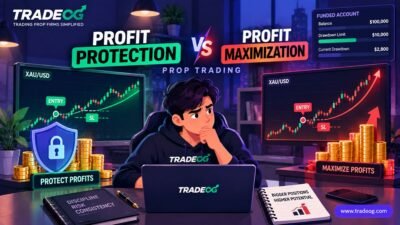 Profit protection vs profit maximization in prop trading showing risk management and profit growth