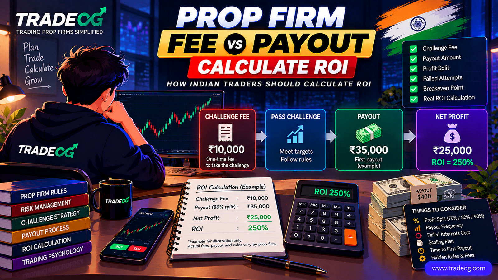 Prop firm challenge fee versus payout ROI calculation for Indian traders