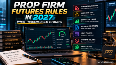 Prop firm futures rules in 2027 showing drawdown, daily loss limits, consistency, contracts, news trading, weekend holding and payout rules