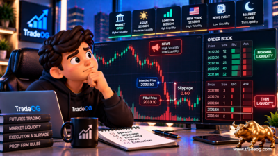 3D illustration showing prop firm liquidity, order book depth, slippage and poor trade execution