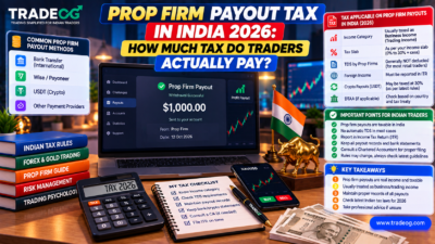 TradeOG infographic explaining prop firm payout tax in India for 2026