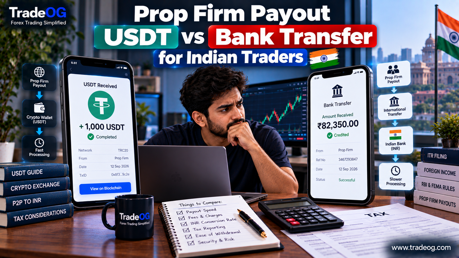 Prop firm payout in USDT vs bank transfer for Indian traders