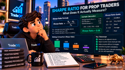 3D illustration explaining Sharpe ratio for prop traders and risk adjusted returns