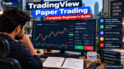 TradingView Paper Trading complete beginner guide showing a simulated XAUUSD trading account and risk management workflow