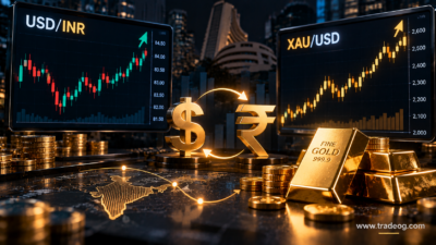 USD/INR and gold correlation trading analysis for Indian traders showing XAU/USD and rupee