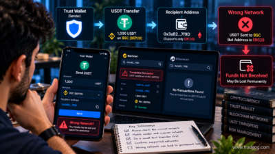 Trust Wallet USDT transfer sent on the wrong blockchain network showing a failed receiving network match