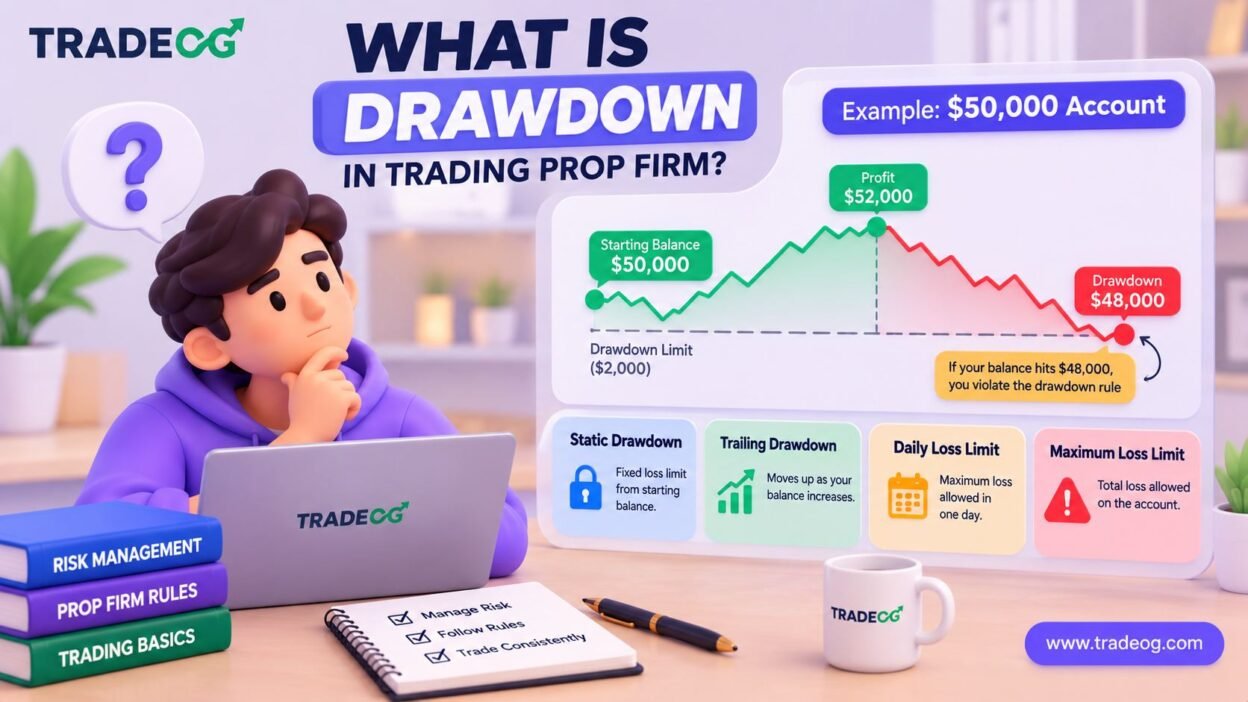 3D pastel illustration explaining drawdown in trading and prop firm accounts