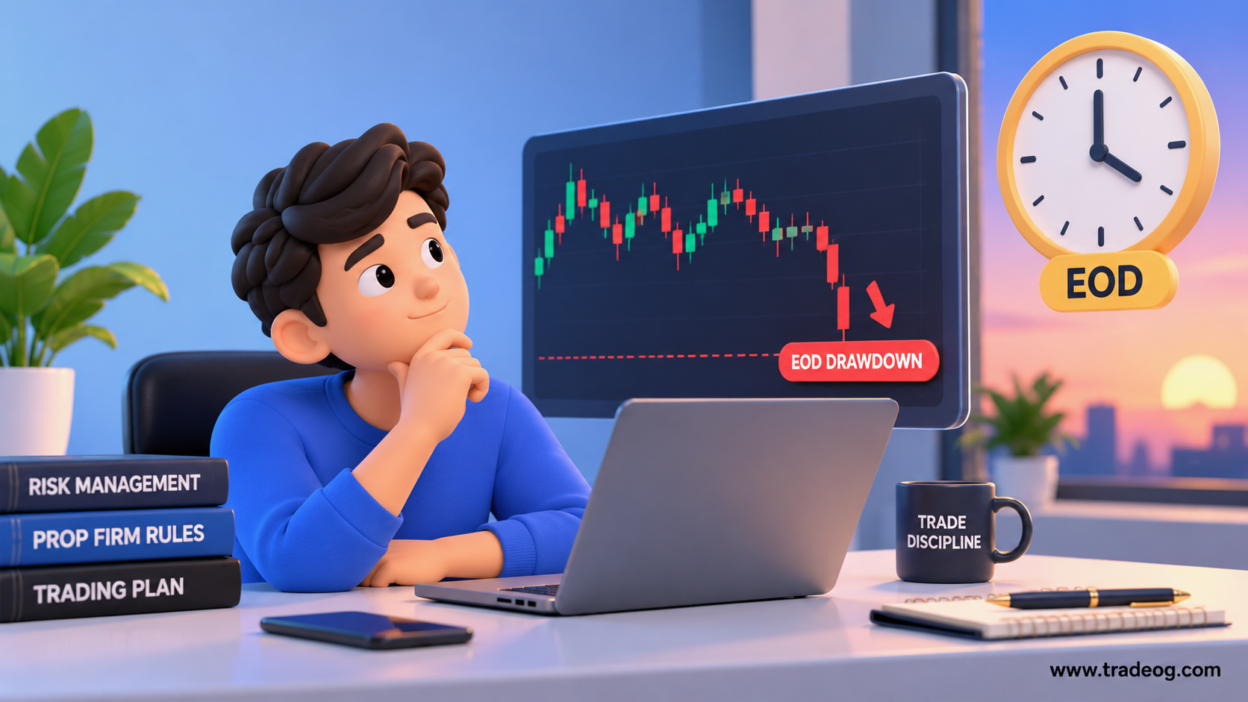 3D illustration of EOD drawdown in prop trading