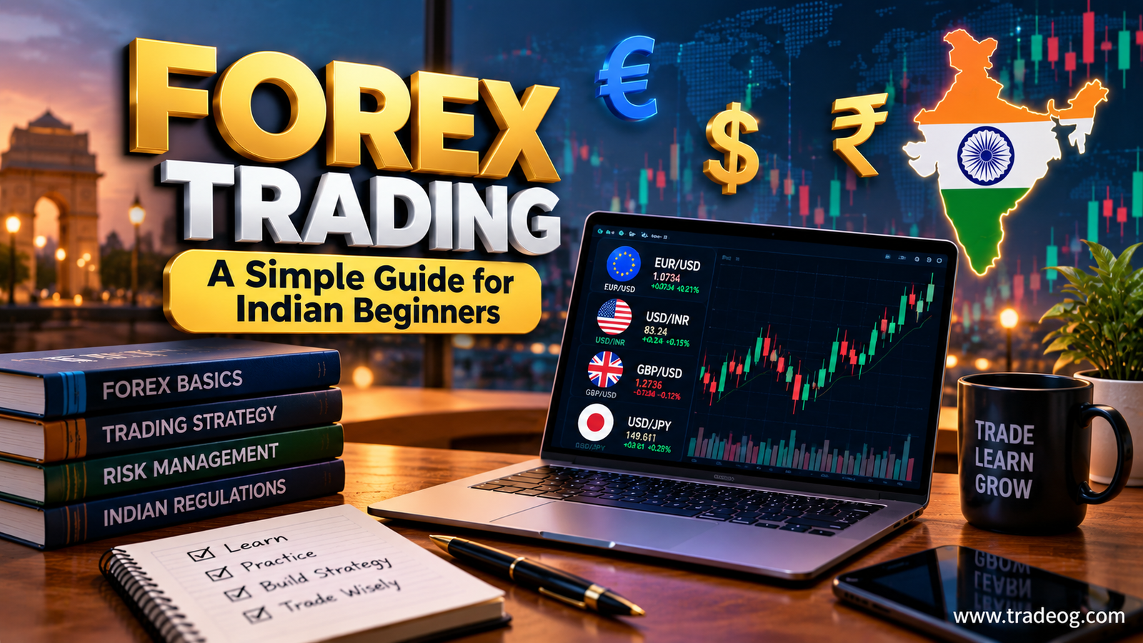 What is forex trading explained for Indian beginners with currency pairs, USD/INR, forex charts and risk management