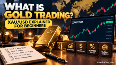 What is gold trading and XAU/USD explained for beginners with gold bars and a gold price chart